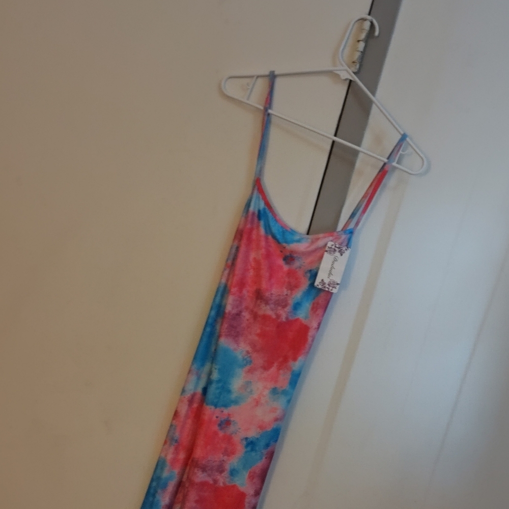 Medium Women's Pink, Turquoise and White Dress